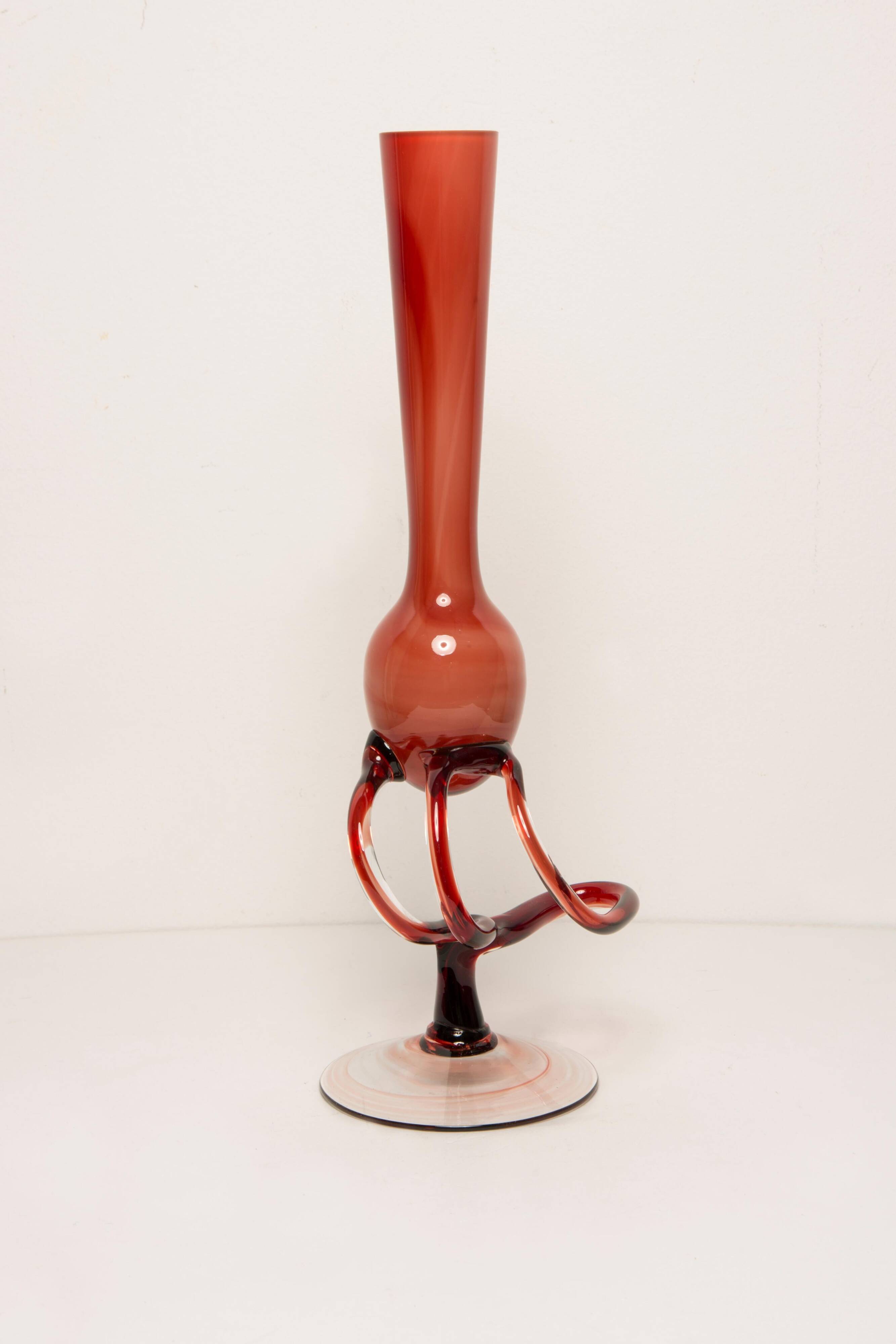 Vase artistique vintage beige et orange milieu du siècle, verre de Murano, Europe, années 1970