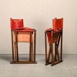 Pair Mogens Koch MK-16 Folding Chair in Oak Wood with Red Leather for Valma