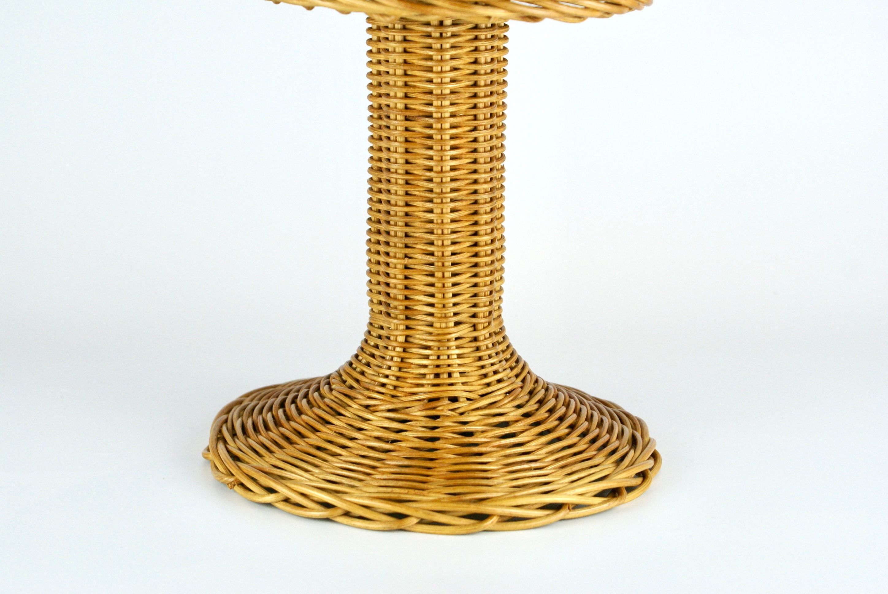 Mushroom shaped handcrafted rattan lamp 1970