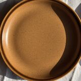 Set of 11 small dessert plates in brown-striped stoneware from Sarreguemines.