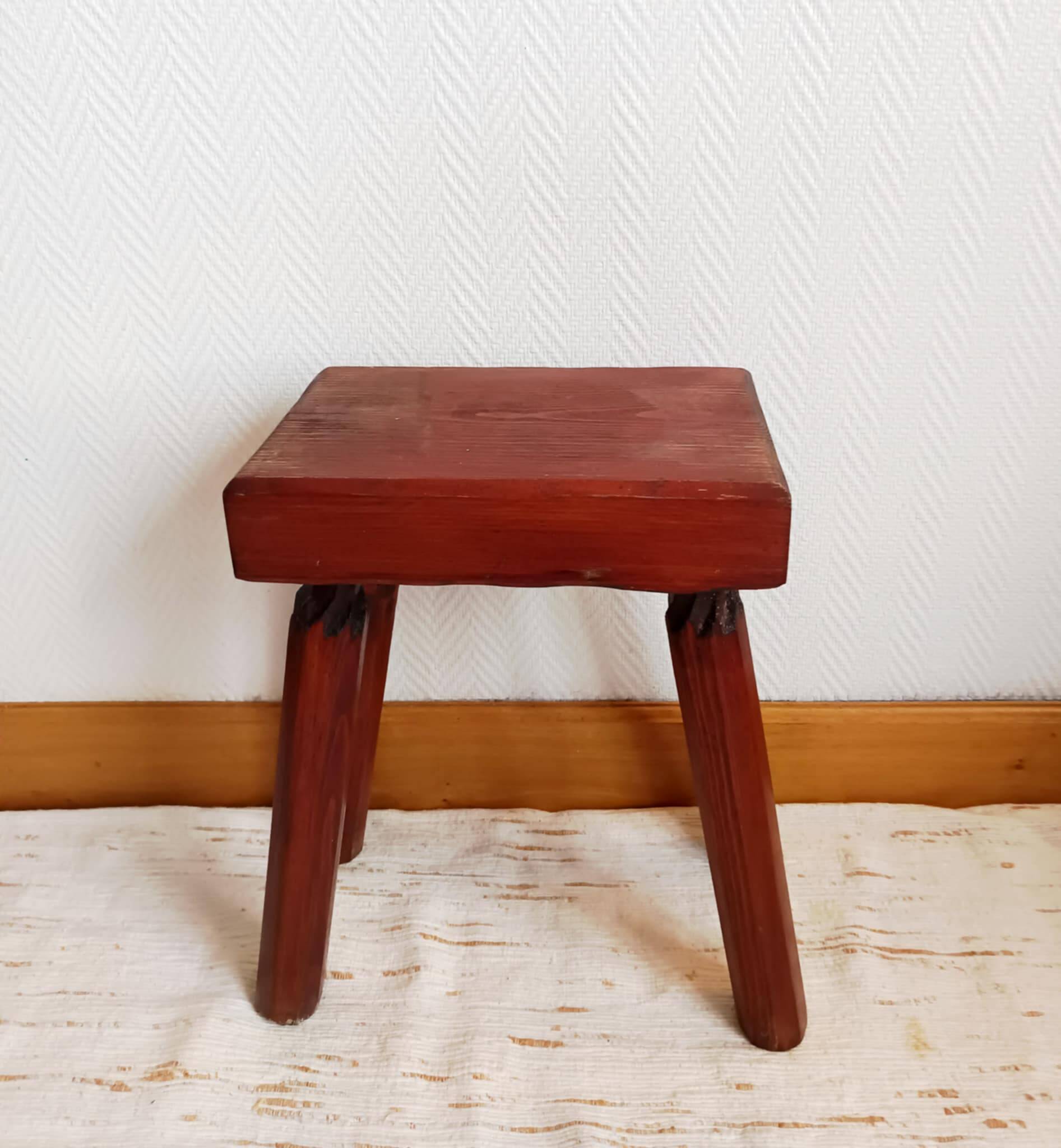 Vintage wooden brutalist farm stool