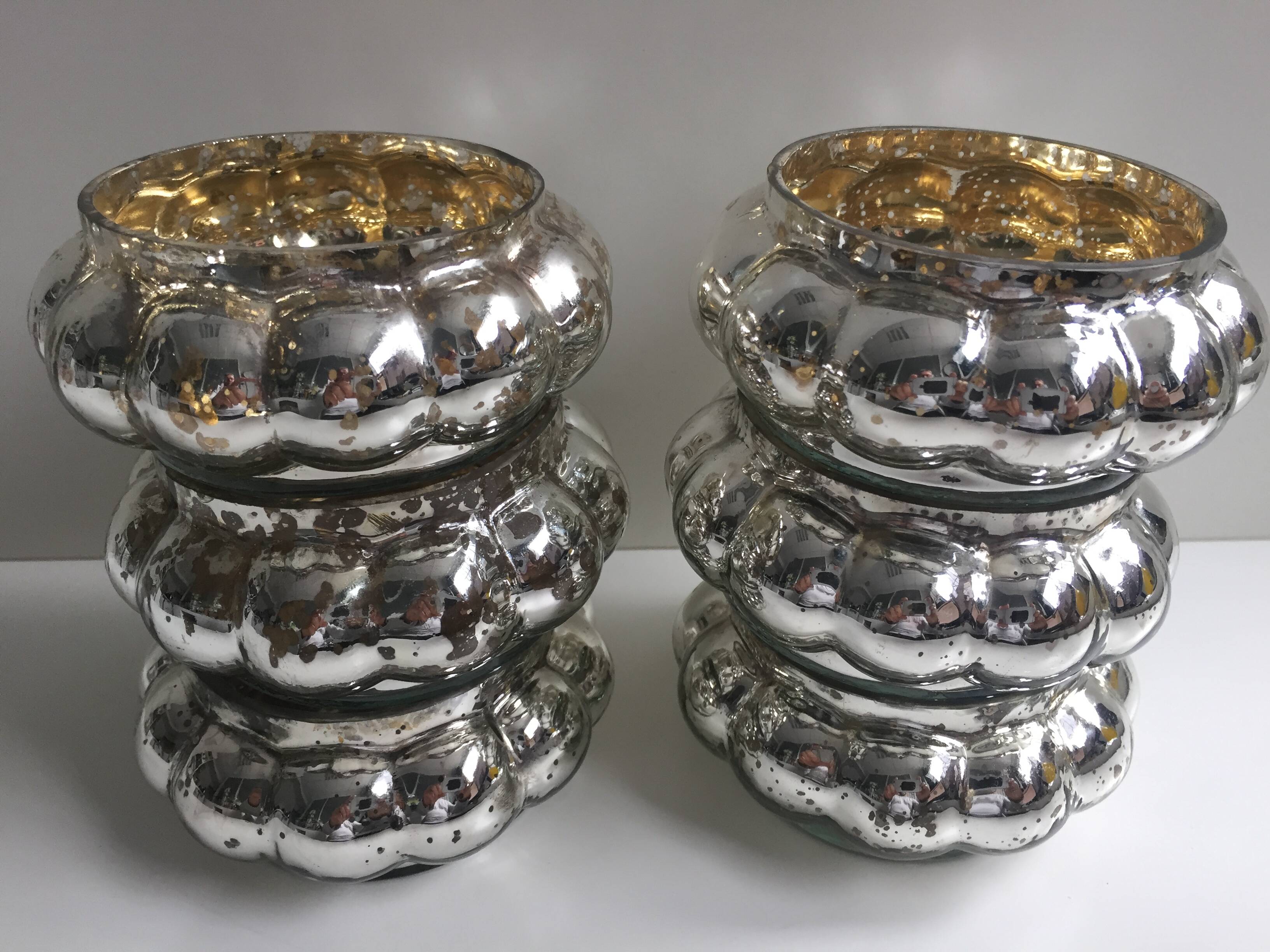 Set of 6 Mercurized Silver Glass Tealight Holders