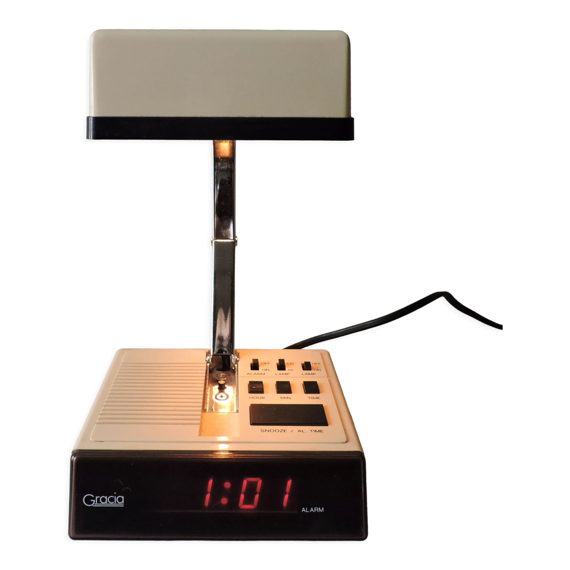 Foldable vintage alarm clock lamp Gracia 70s