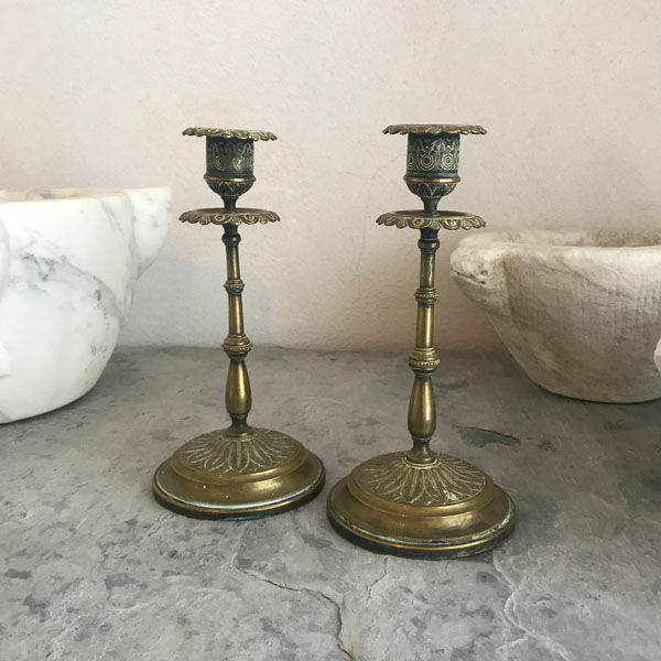 Pair of brass candlesticks golden