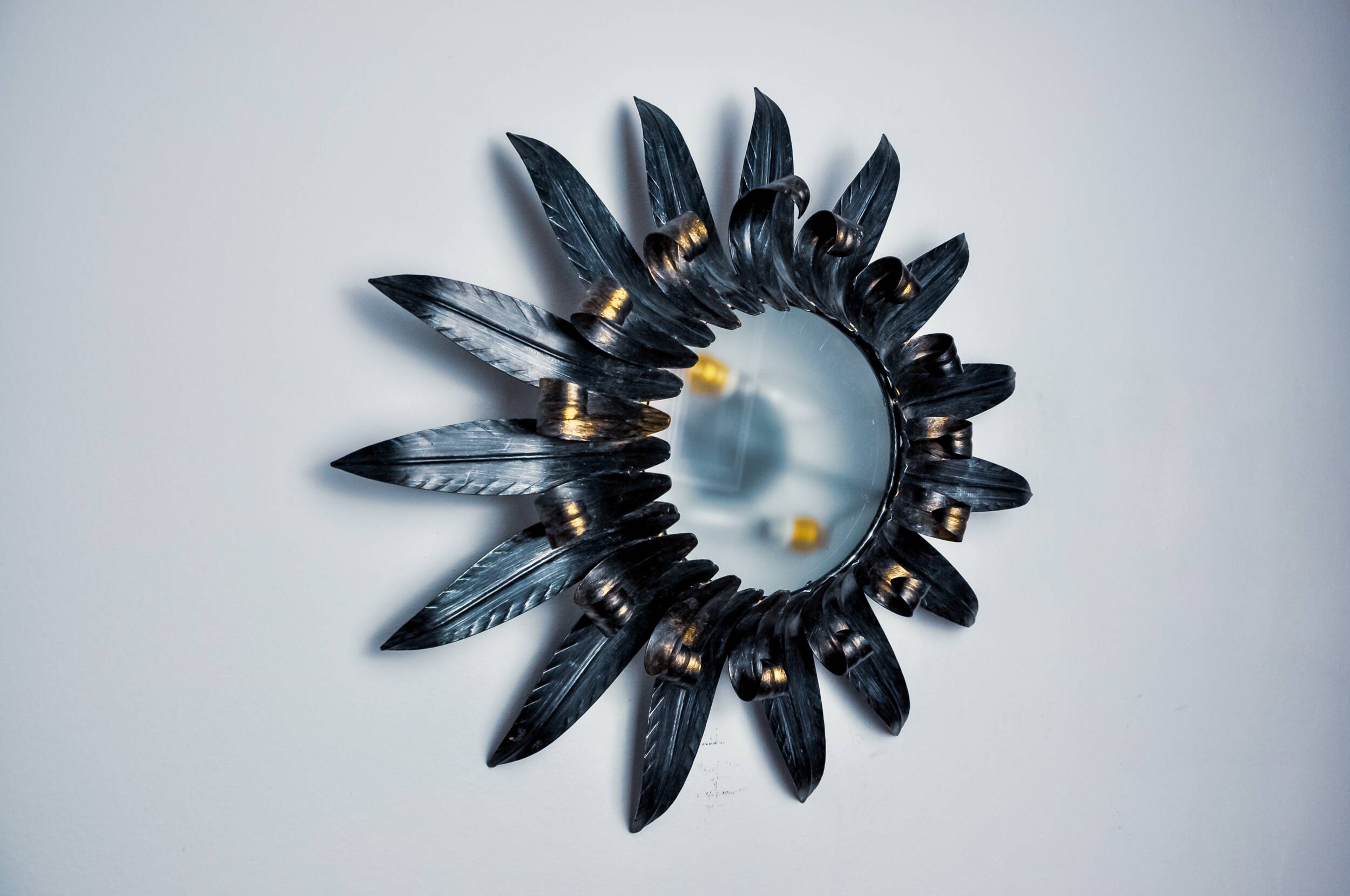 Sun wall lamp by ferro arte XL, metal and silver leaf, Spain, 1960