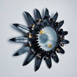 Sun wall lamp by ferro arte XL, metal and silver leaf, Spain, 1960