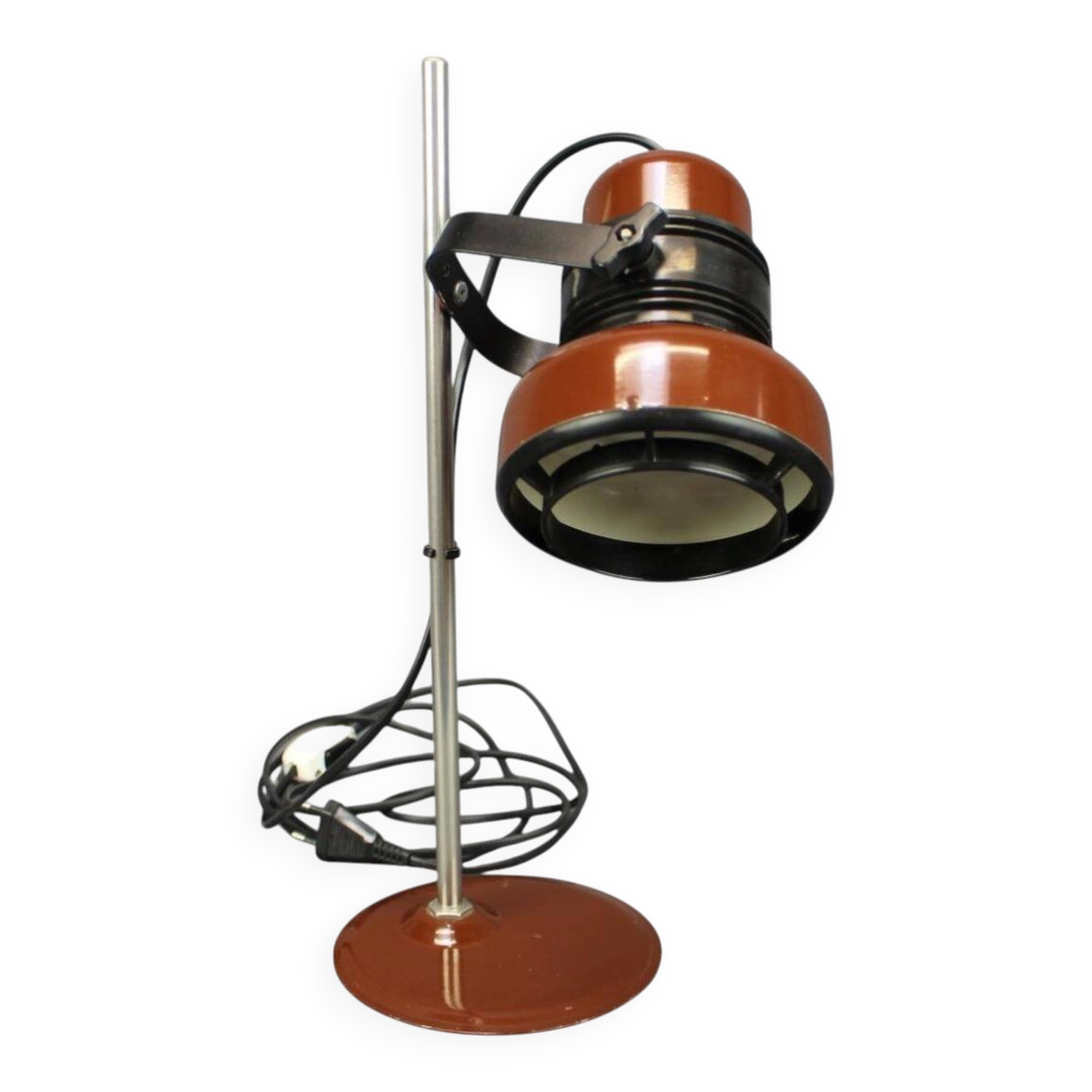 1970s Hungarian table lamp, "Space Age" style, in brown enamel.