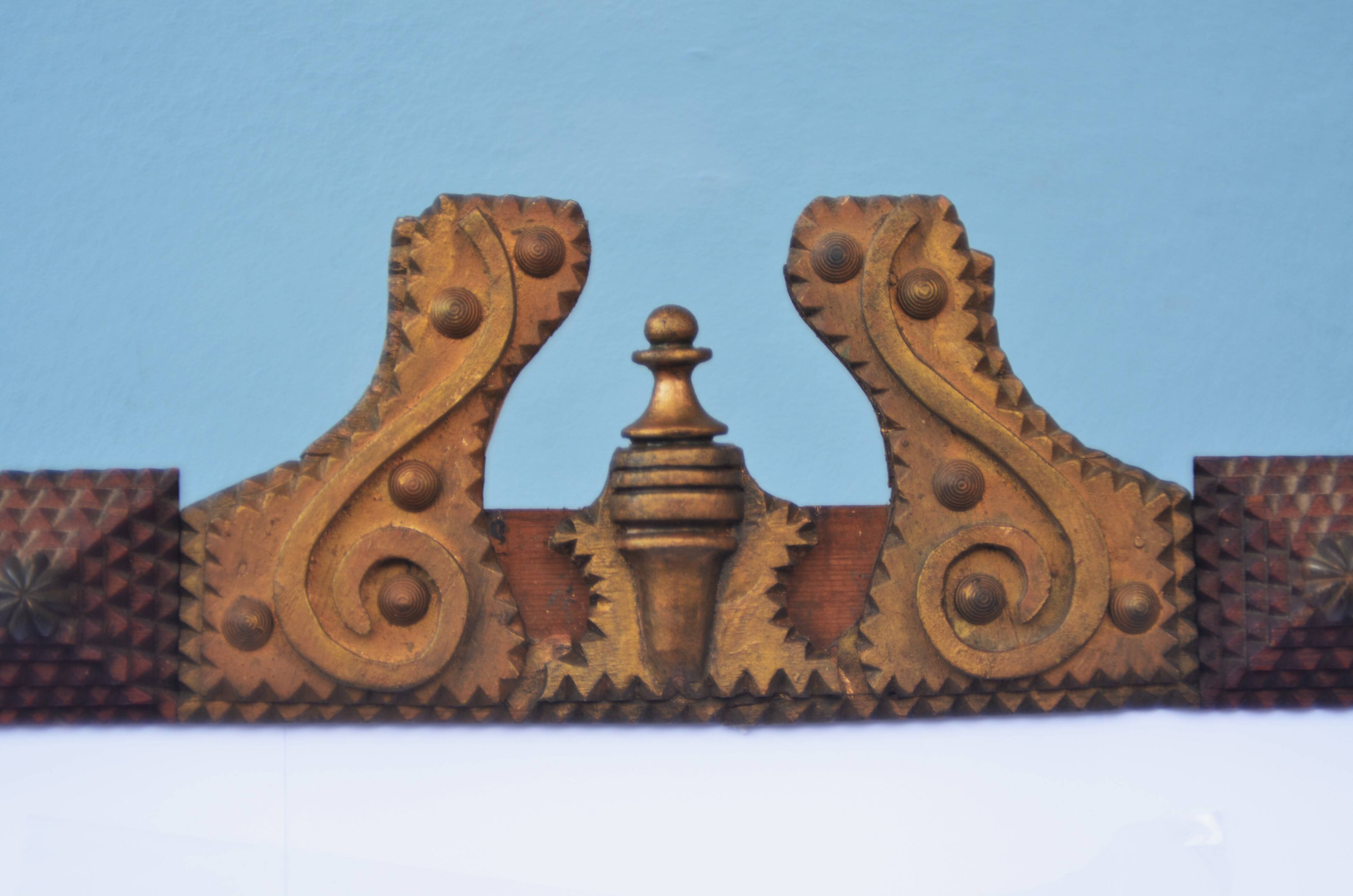 Super large Mirror Tramp Art Framed with brass elements 94 96 Prussia