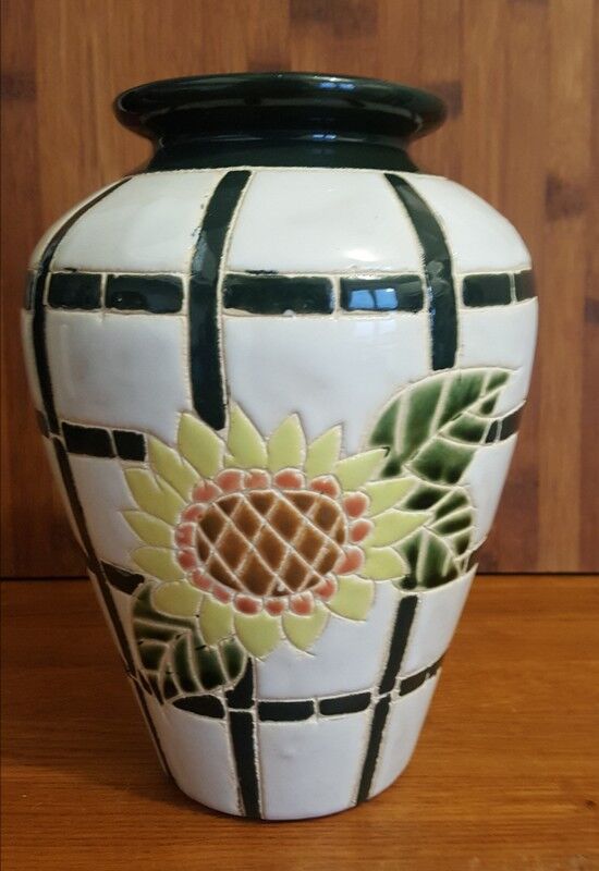 Vintage ceramic vase sunflower pattern