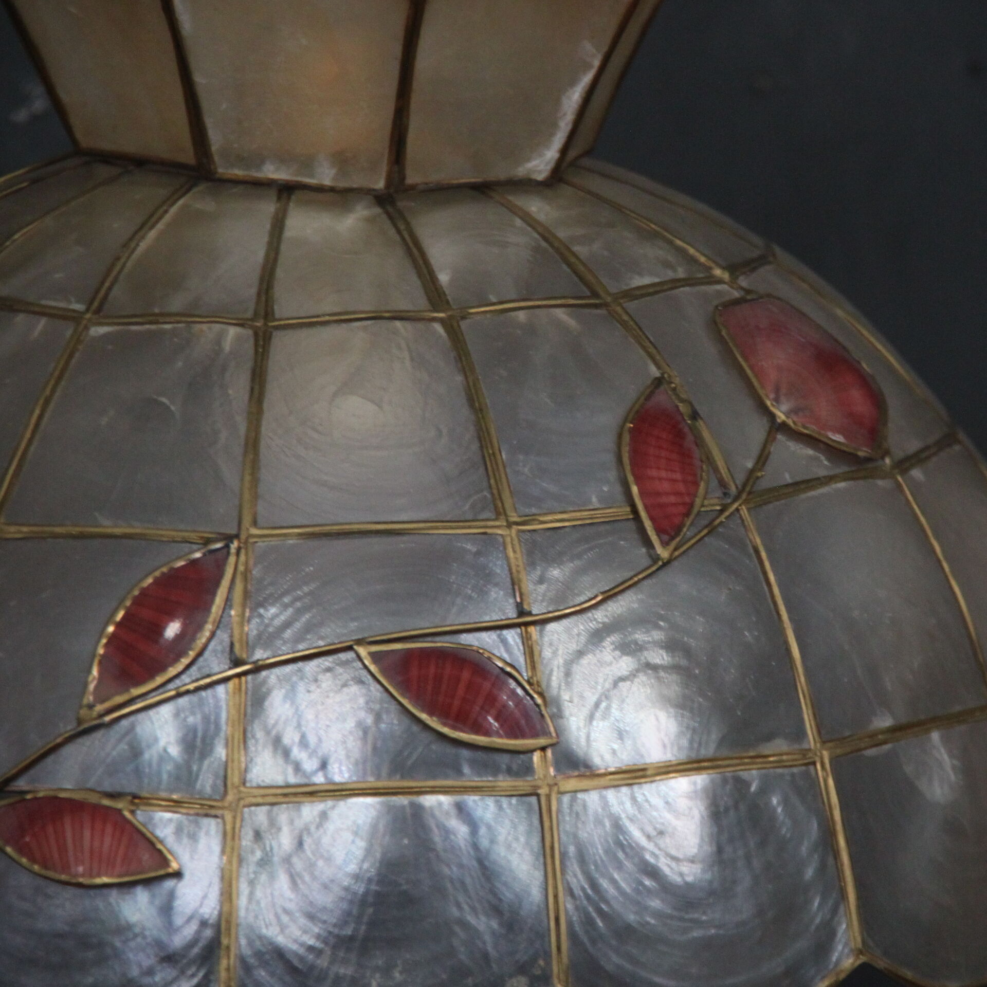 Chandelier pendant lamp Lampshade brass, shells 1950
