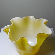 Fazzoletto vase in blown Italian glass, yellow opaline lined, Murano 1960-70.