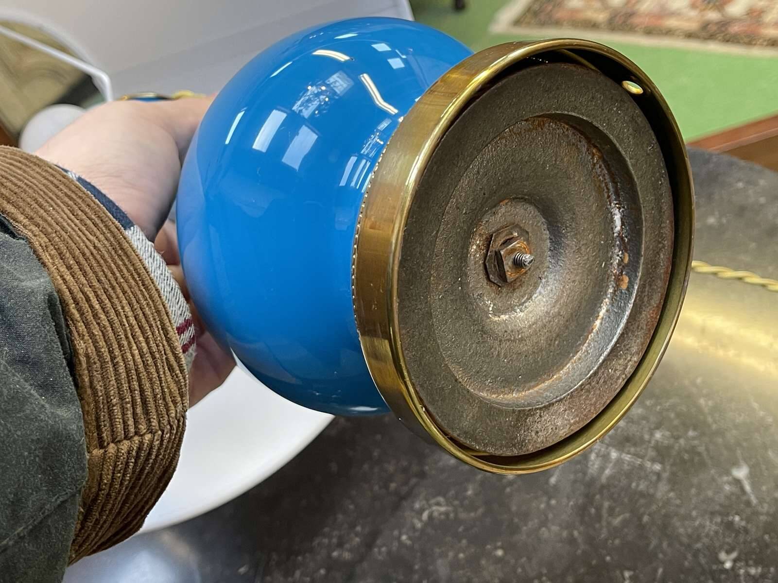 Lampe Napoléon III fin XIXème en opaline bleu
