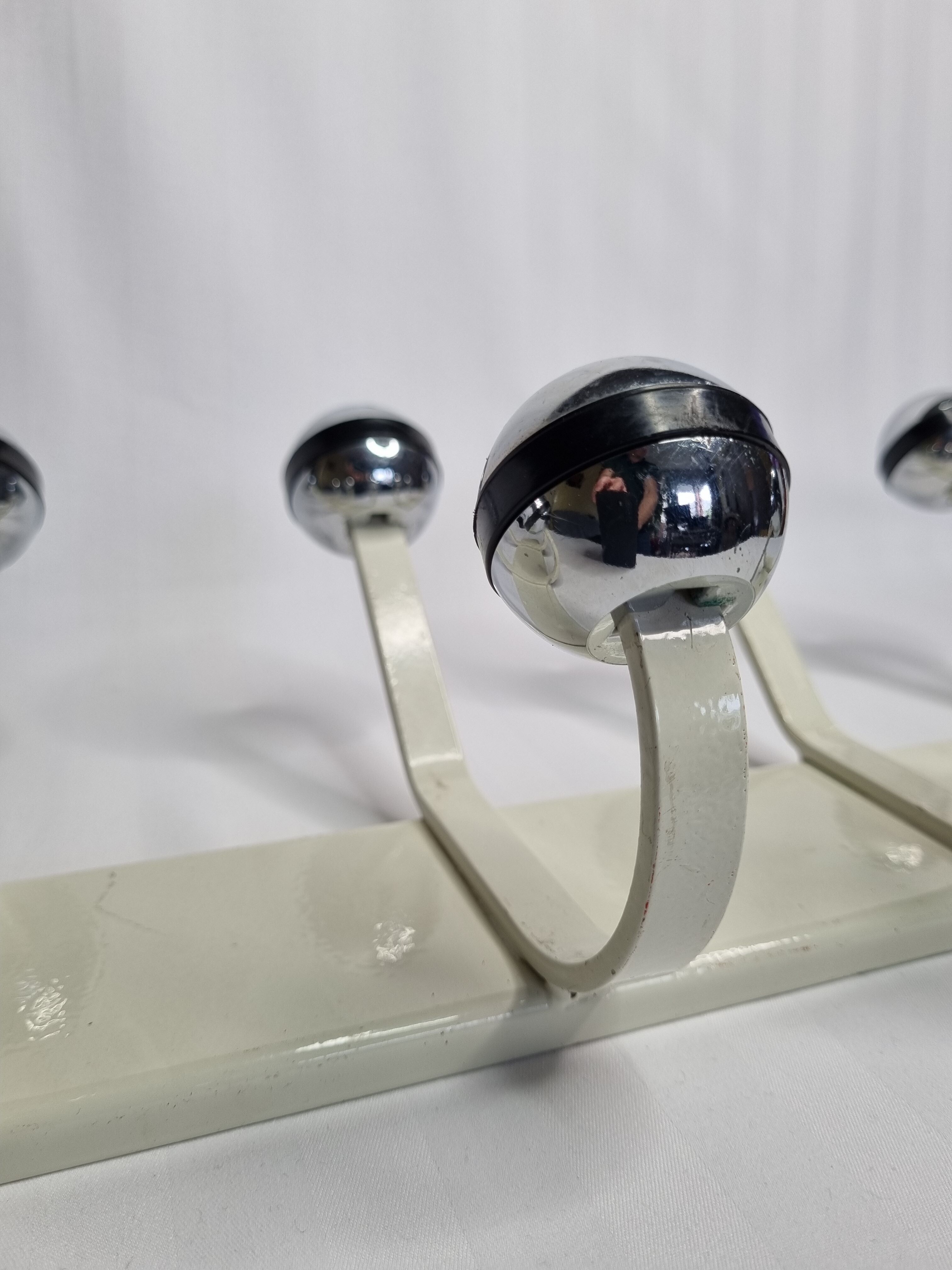 Vintage wall coat rack, five hooks, 70s