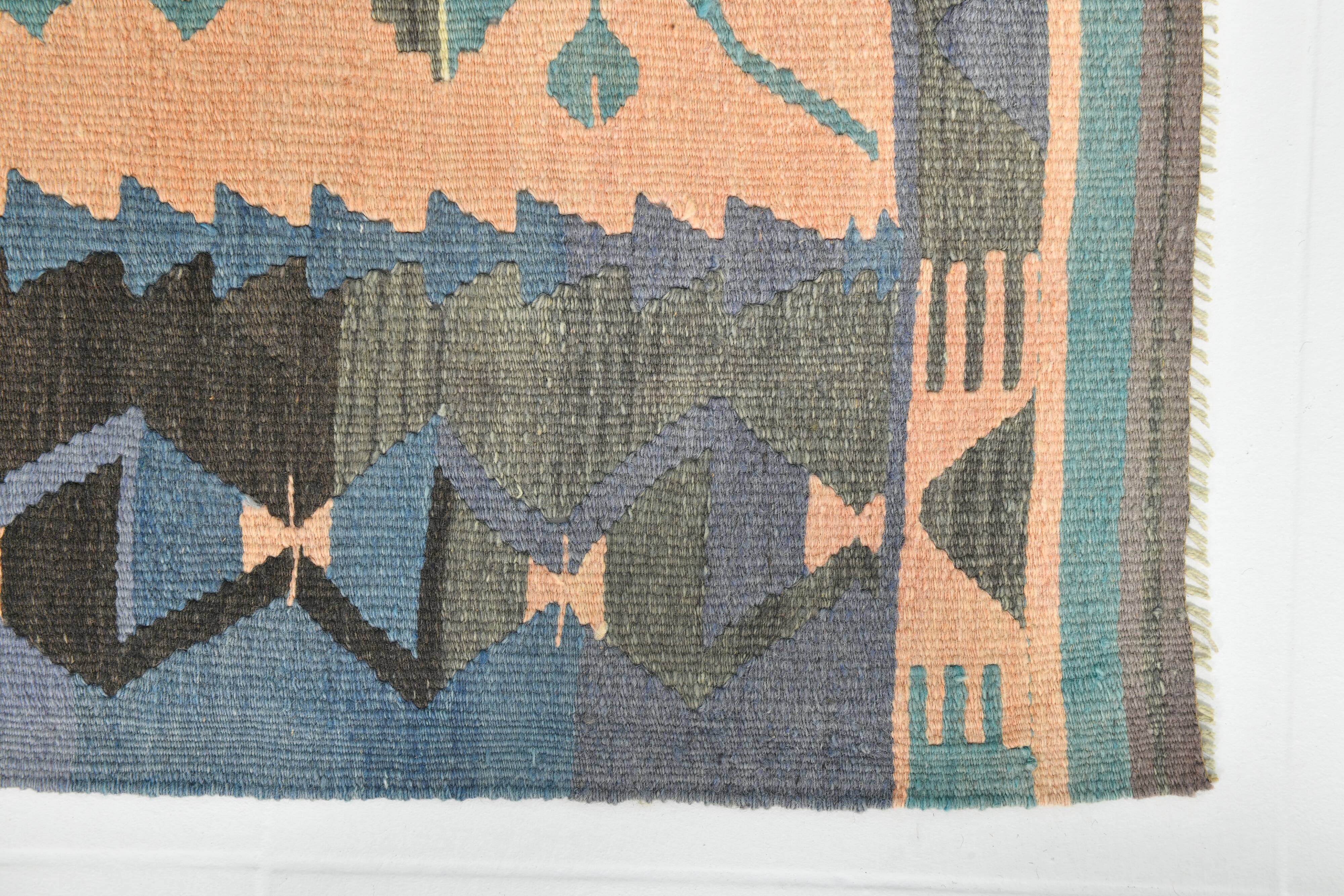 Faded Blue & Soft Peach Long Wide Handmade Kilim Rug, 168x296 Cm