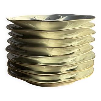 Set of 8 oyster plates or compartment plates, aquatic model Lourioux Fo.