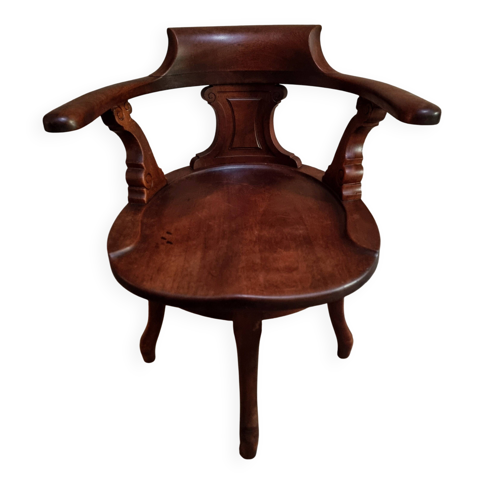 Antique wooden office chair – swivel captain's chair – walnut chair – early 1900s