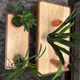 Set of two coffee tables in wood and travertine marble