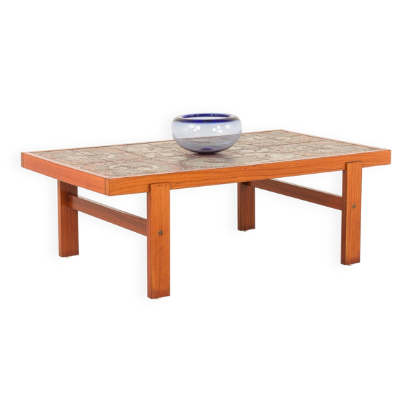 Table basse extra large Ox Art en teck et carreaux de céramique, Danemark, années 1970