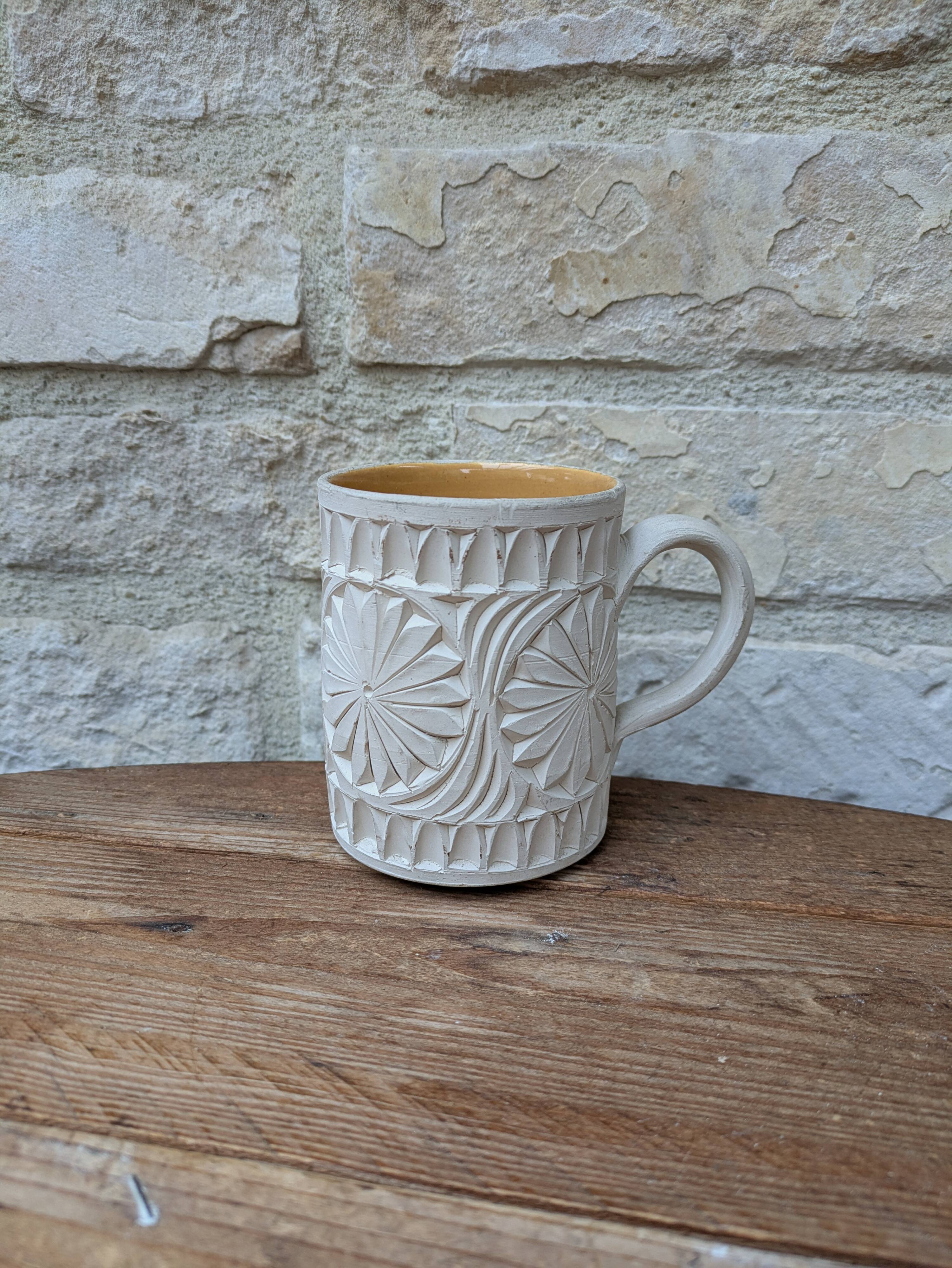 Old terracotta mug with glazed interior