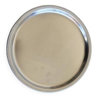 Vintage silver-plated round service tray - Beaded rim