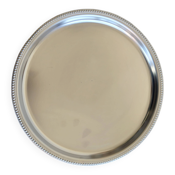 Vintage silver-plated round service tray - Beaded rim