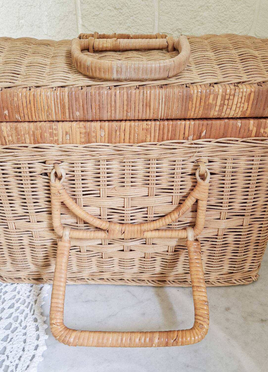 Large vintage woven wicker basket