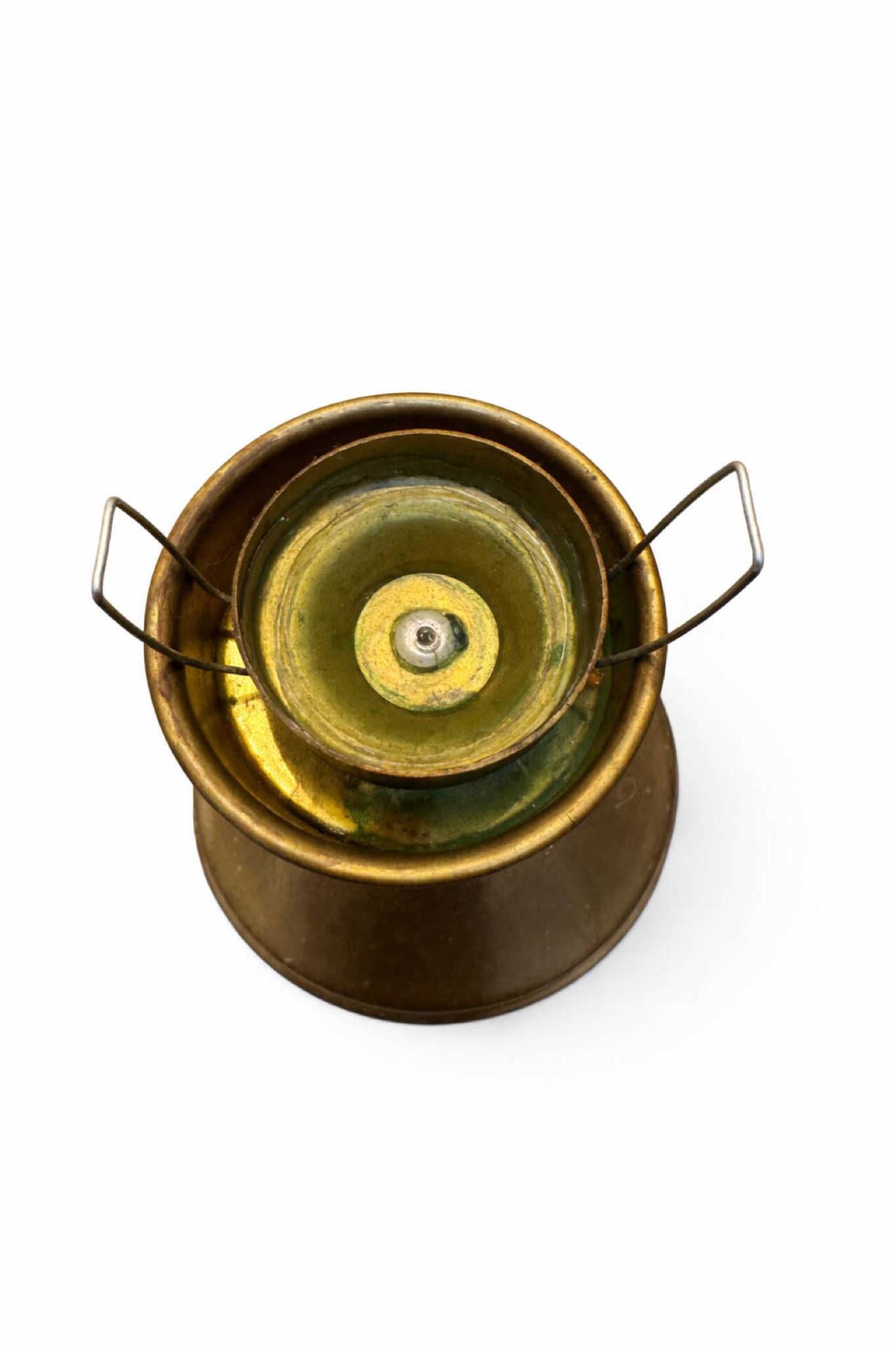 Art Deco votive candle holder in brass and frosted glass, 1920.