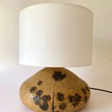 Terracotta lamp signed, cotton lampshade
