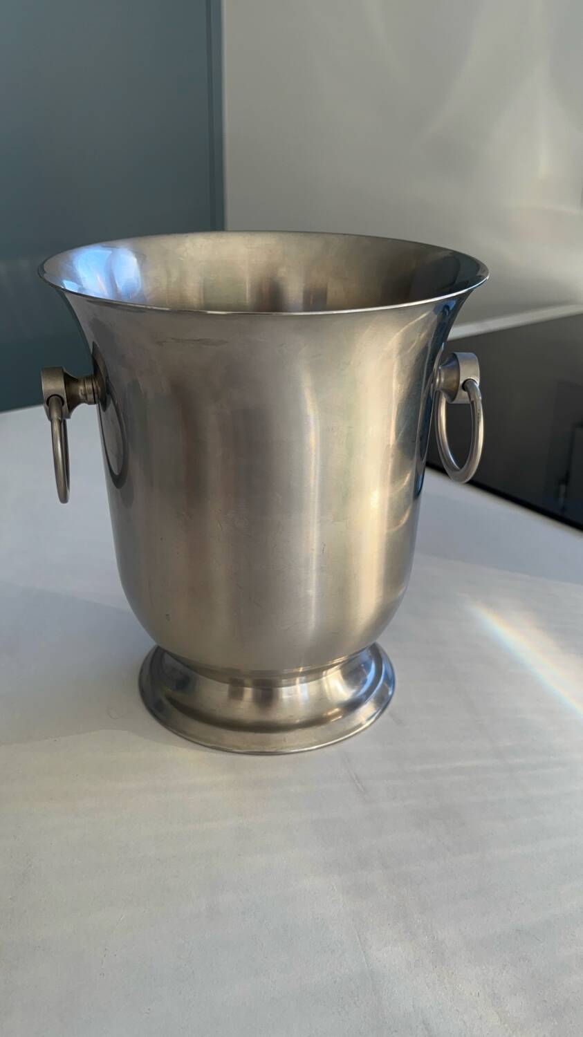 Stainless steel champagne bucket signed Guy Degrenne, antique metal decoration -