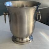 Stainless steel champagne bucket signed Guy Degrenne, antique metal decoration -
