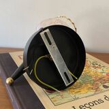 Pair of torch wall lights with iridescent pink glass shades and gold trim.