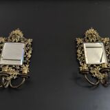 Paire d’appliques murales Napoléon III – Bronze doré & miroir biseauté