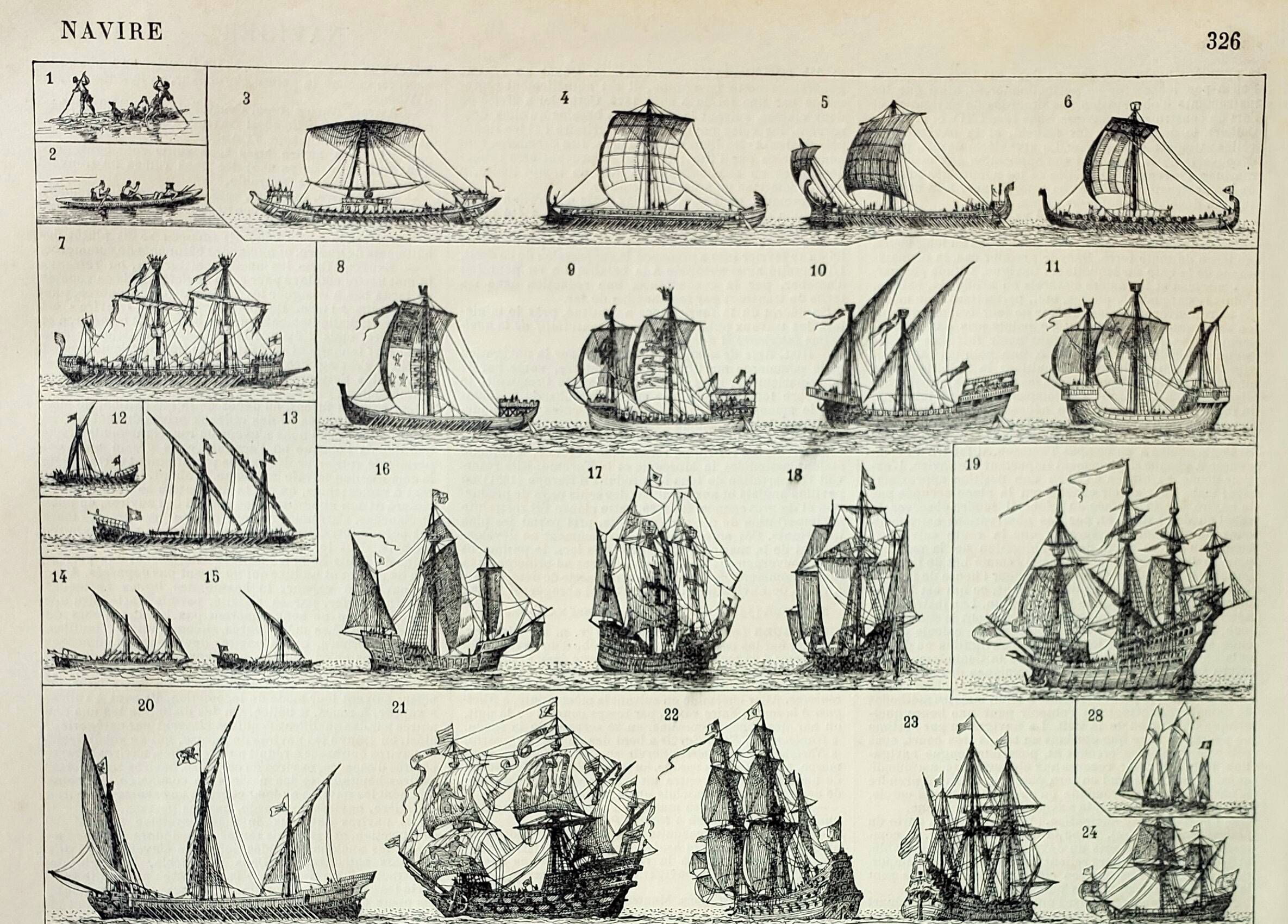 Old engraving 1898, Sailing boat and ship (1) • Lithograph, Original plate