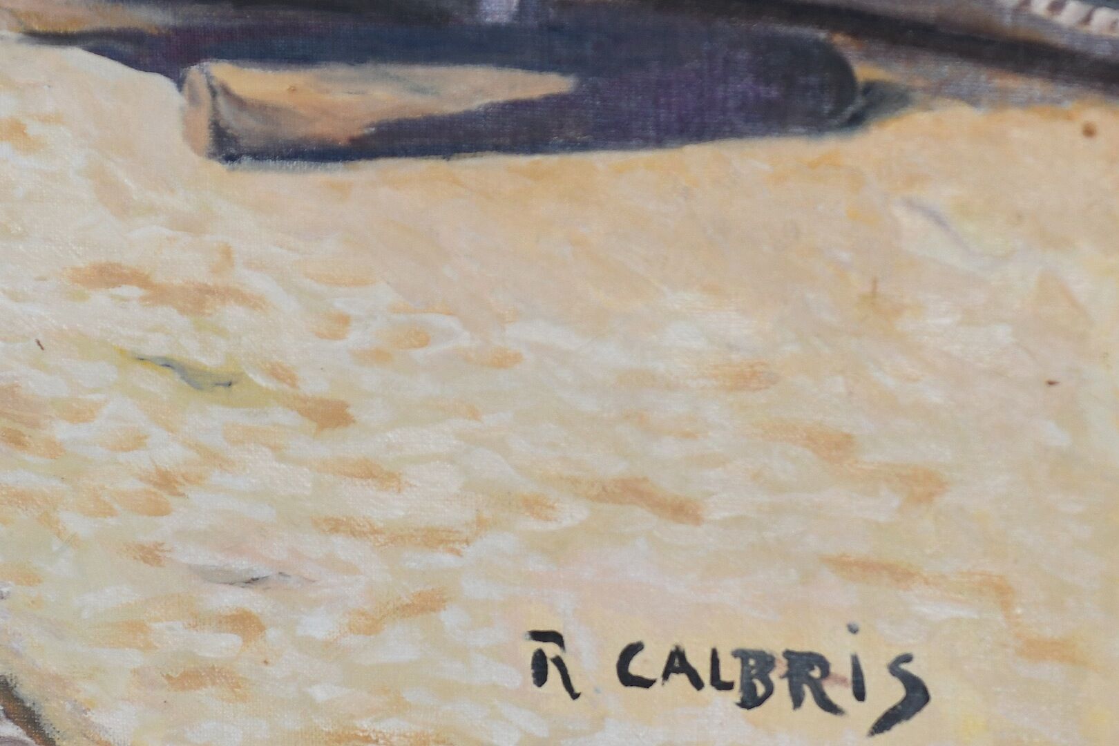 Oil on canvas Barques on the beach