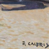 Oil on canvas Barques on the beach