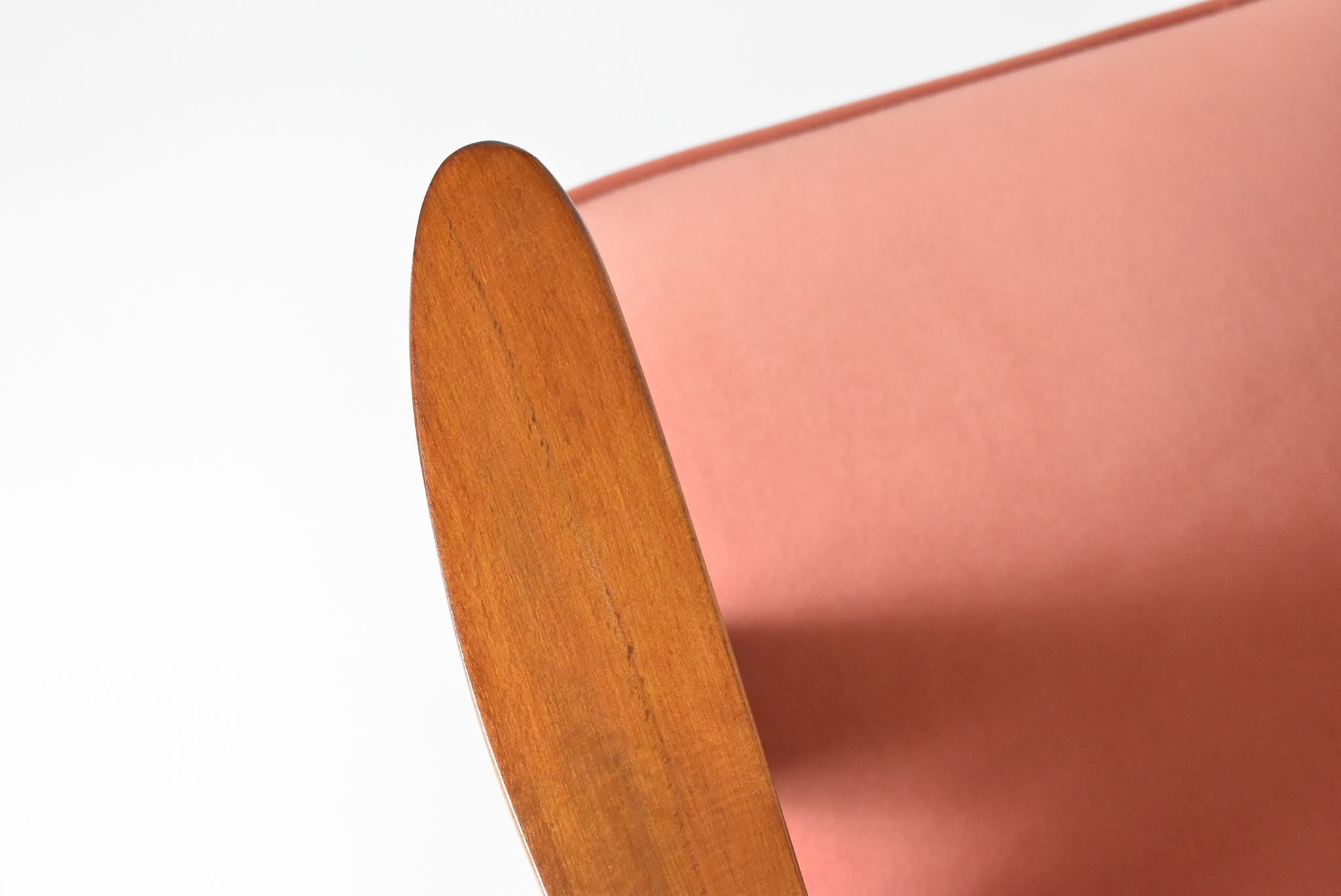 Vintage velvet armchair model Var 1960s fully restored, pink fabric, teak