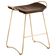 Contemporary kitchen stool in aged brass and dark brown leather.