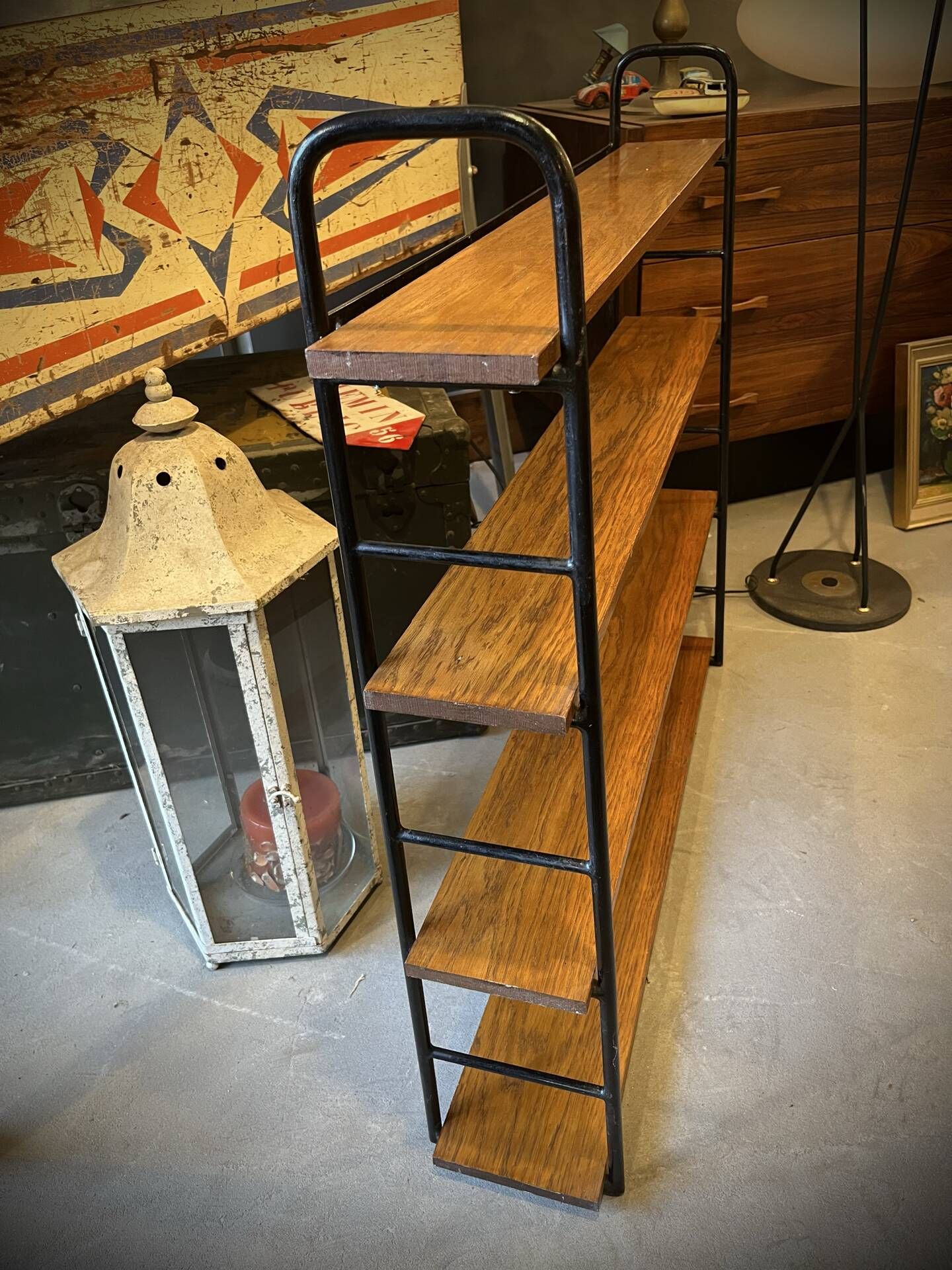 Low freestanding wooden and metal bookshelf, Omnia style – 1960