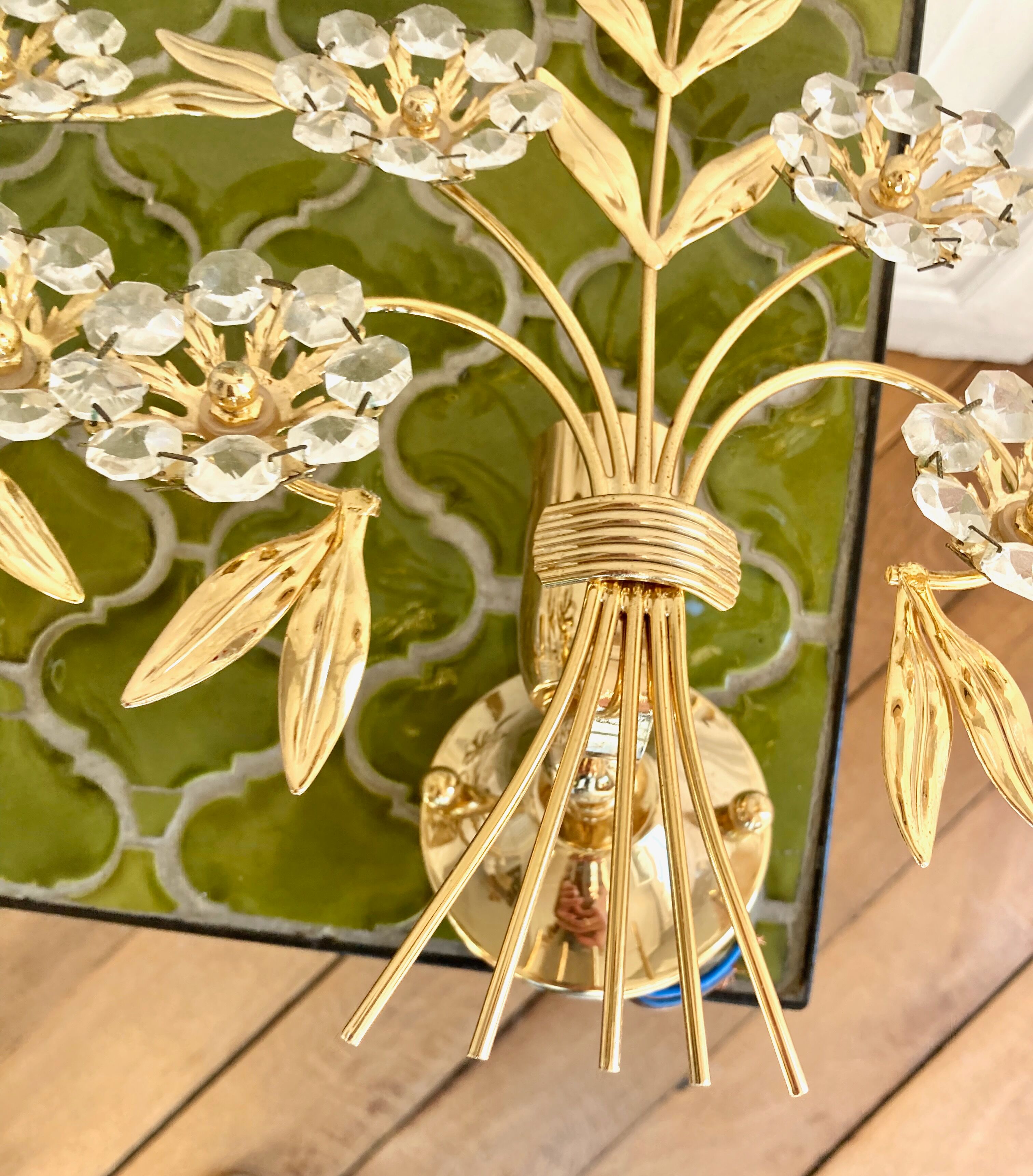 Pair of golden wall lamps Italy 70-80