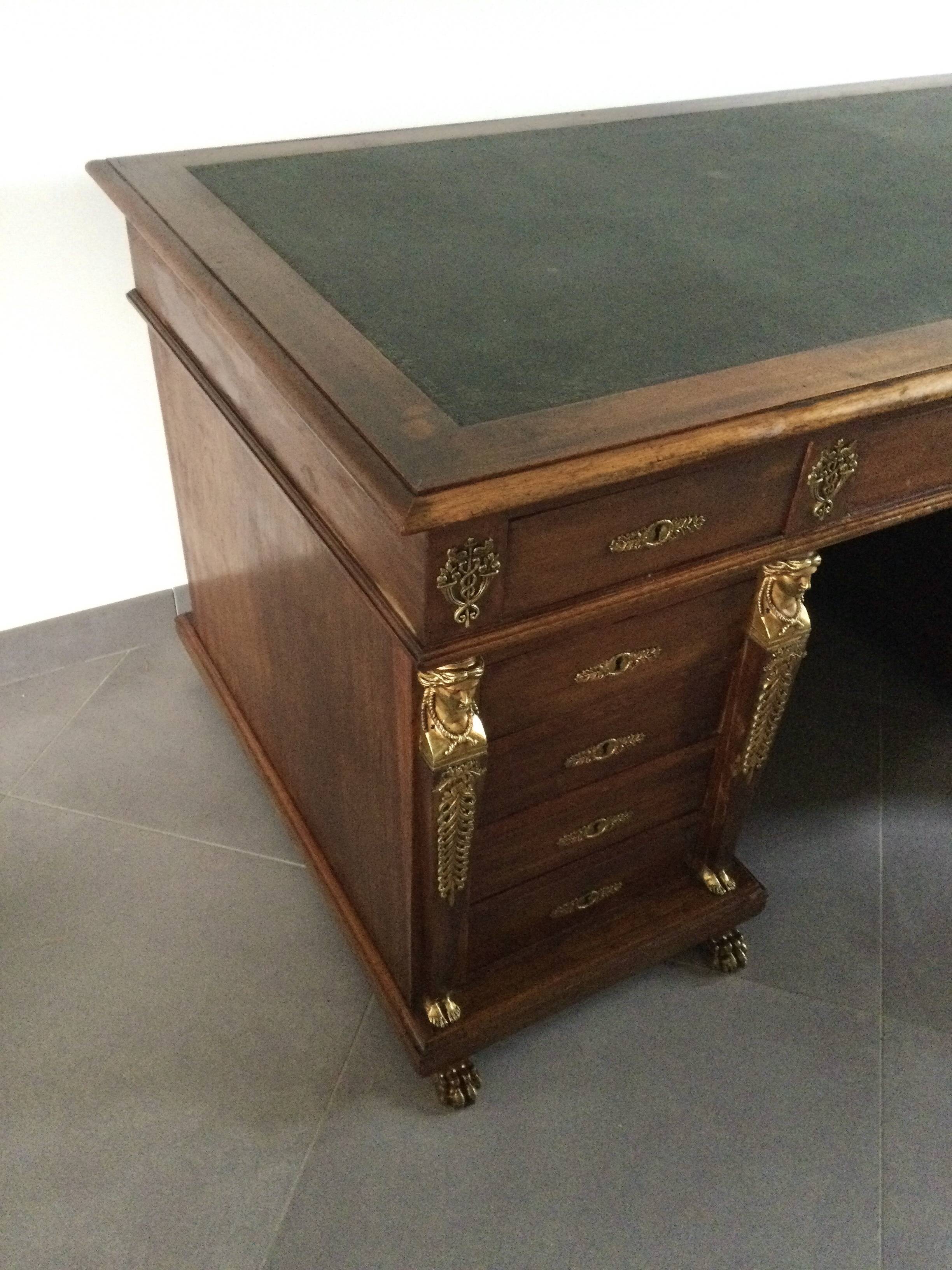 Empire desk with mahogany and oak pedestals
