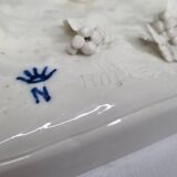 Saxon porcelain group, two fighting goats, signed Röhle, 1900