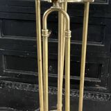 Brass fireplace accessory set with vintage stand