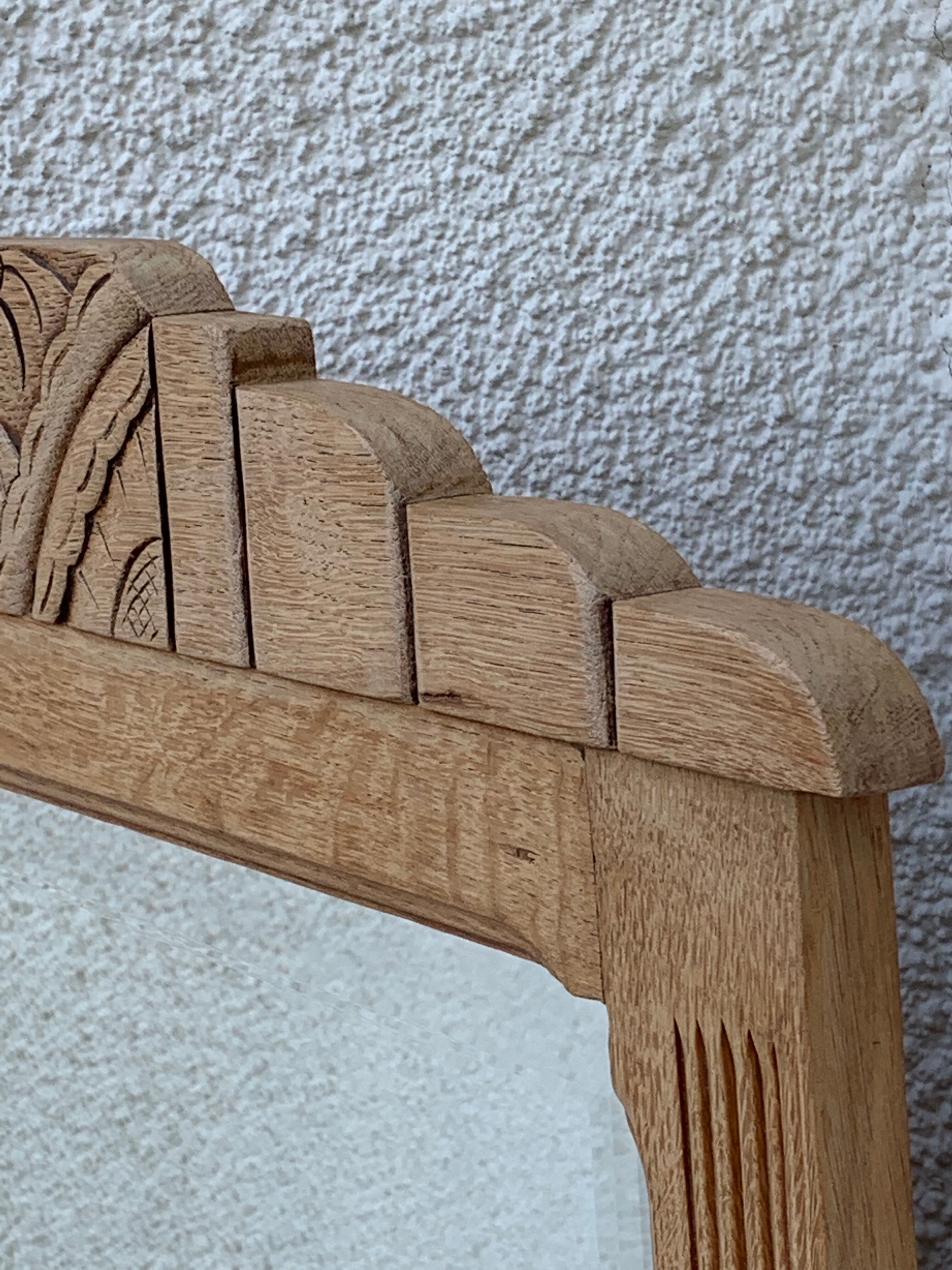 Art Deco mirror bevelled raw oak 1930