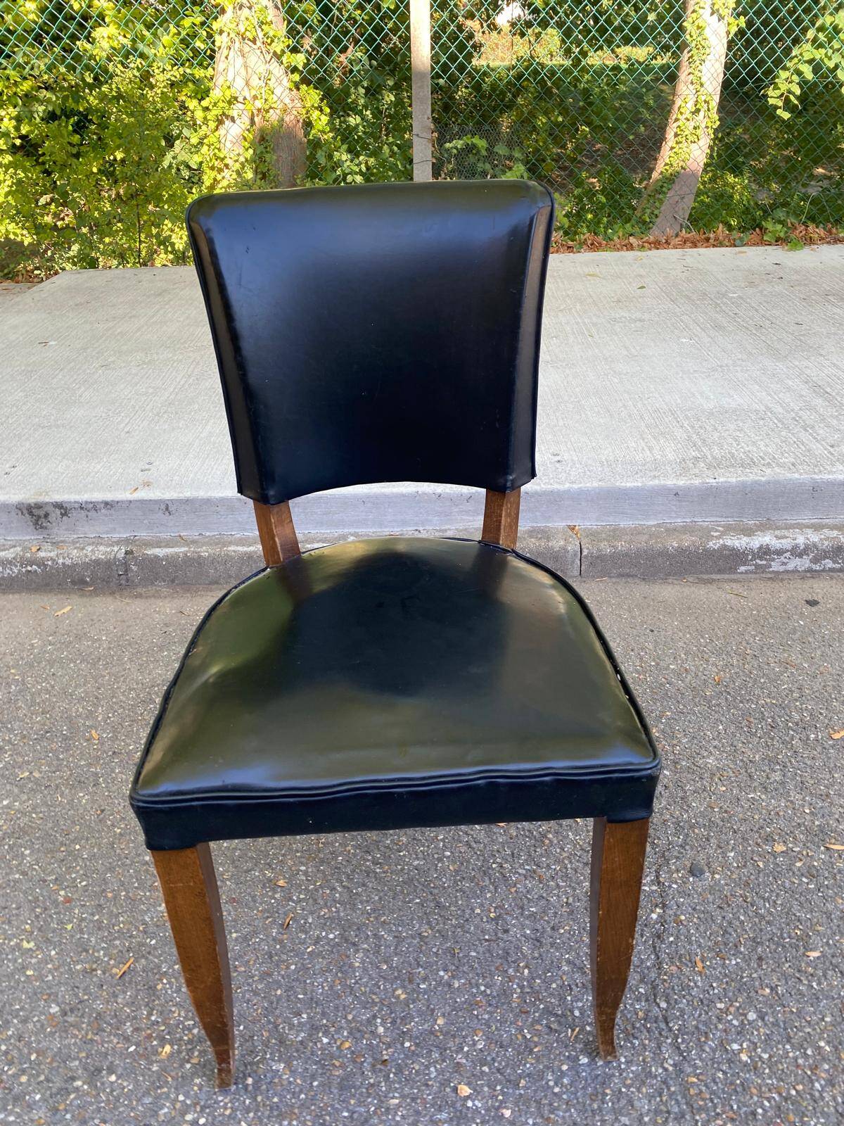 Vintage Art Deco Chair / 1950s – Wood & Black Faux Leather