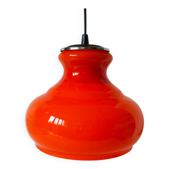Orange opaline pendant light with metal arch, Design, 1970