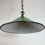 Industrial British Green Enamel Factory Pendant Lamp, 1950s