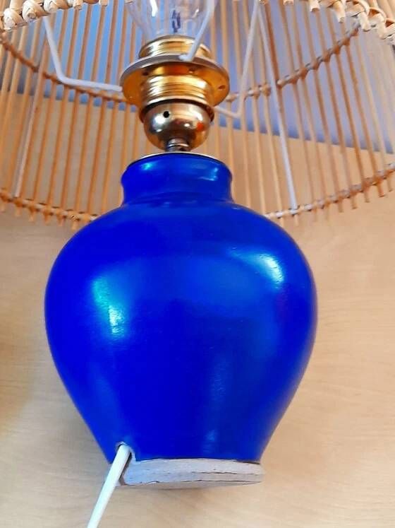 Lampe en grès émaillé bleu 1960