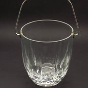Vintage French heavy cut glass ice bucket with silver metal carry handle 4504.