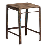 Vintage industrial stool made of pine wood and iron – Central Europe, around 1950