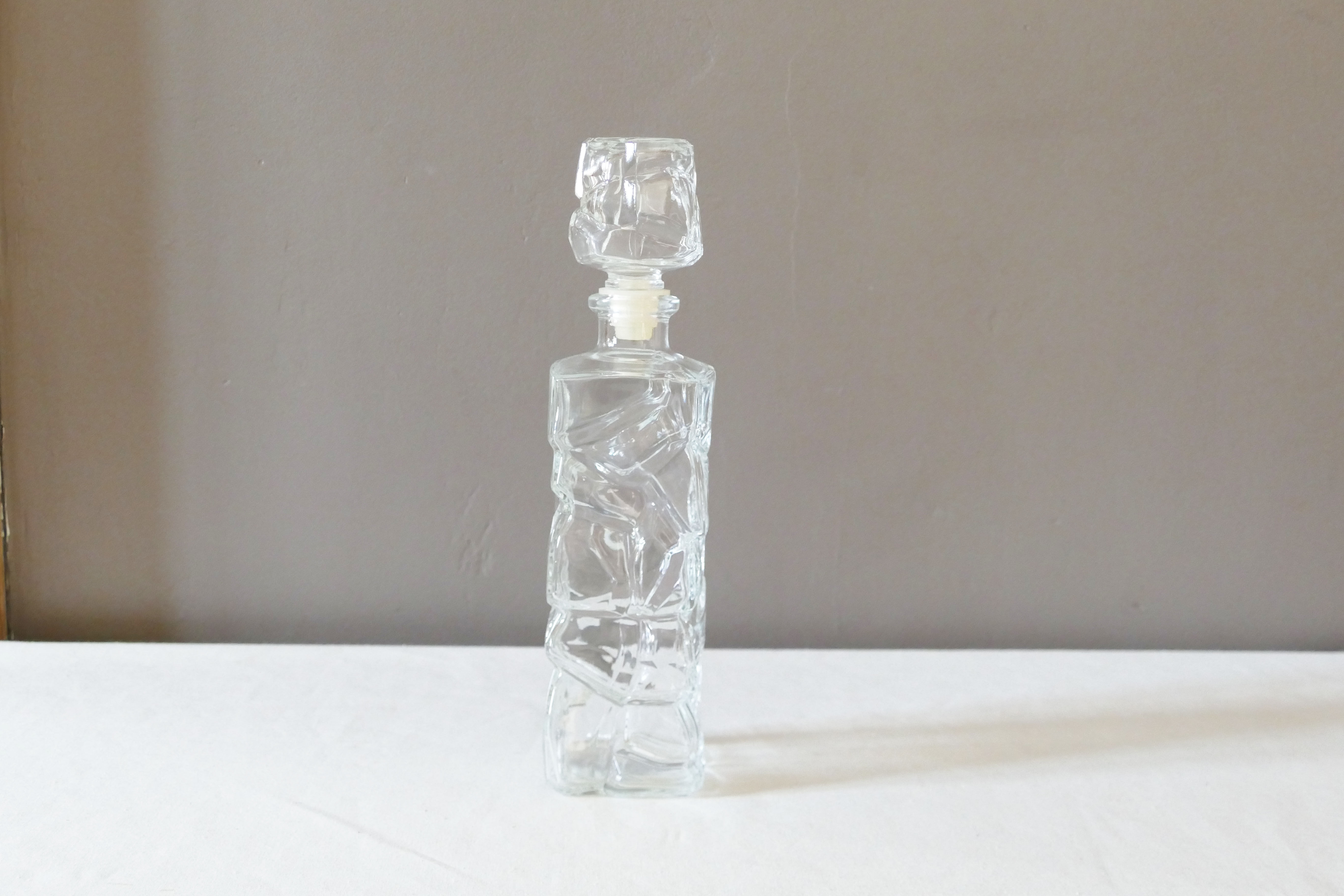 Vintage 70's glass decanter, airtight cap, rectangular shape
